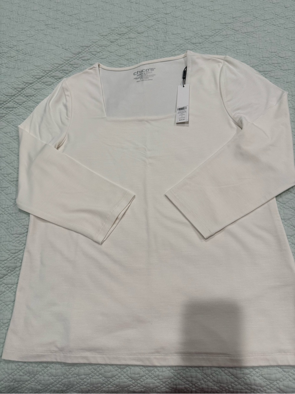 Chico's NWT Touch of Cool Tee medium (so 1) White Square Neck 3/4 Sleeve Top